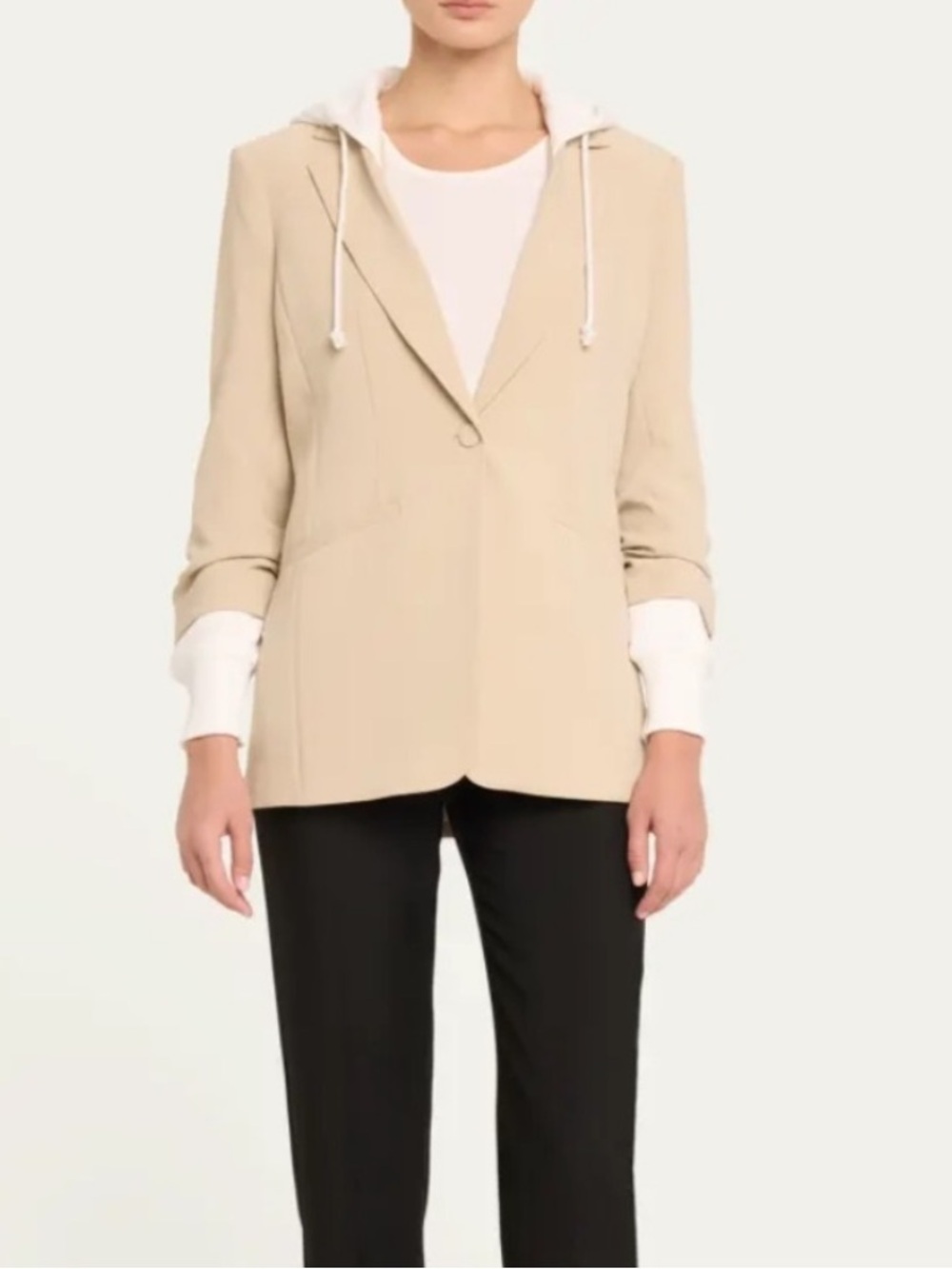 NWT CINQ A SEPT KHLOE HOODED KHAKI/WHITE SIZE 2 - Picture 4 of 5